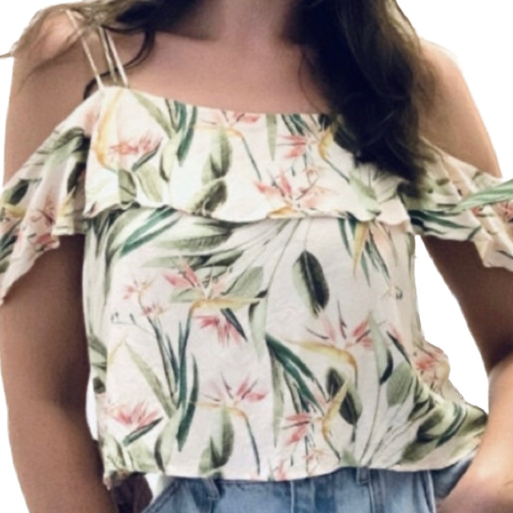 2/$25 ZARA Like New Tropical Print Crop Top Sz Xs D5